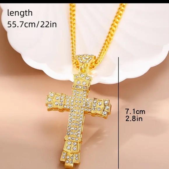 Hip-Hop, Bling, Simulated Diamond Cross Pendant Badass, Gothic Necklace - Picture 6 of 6